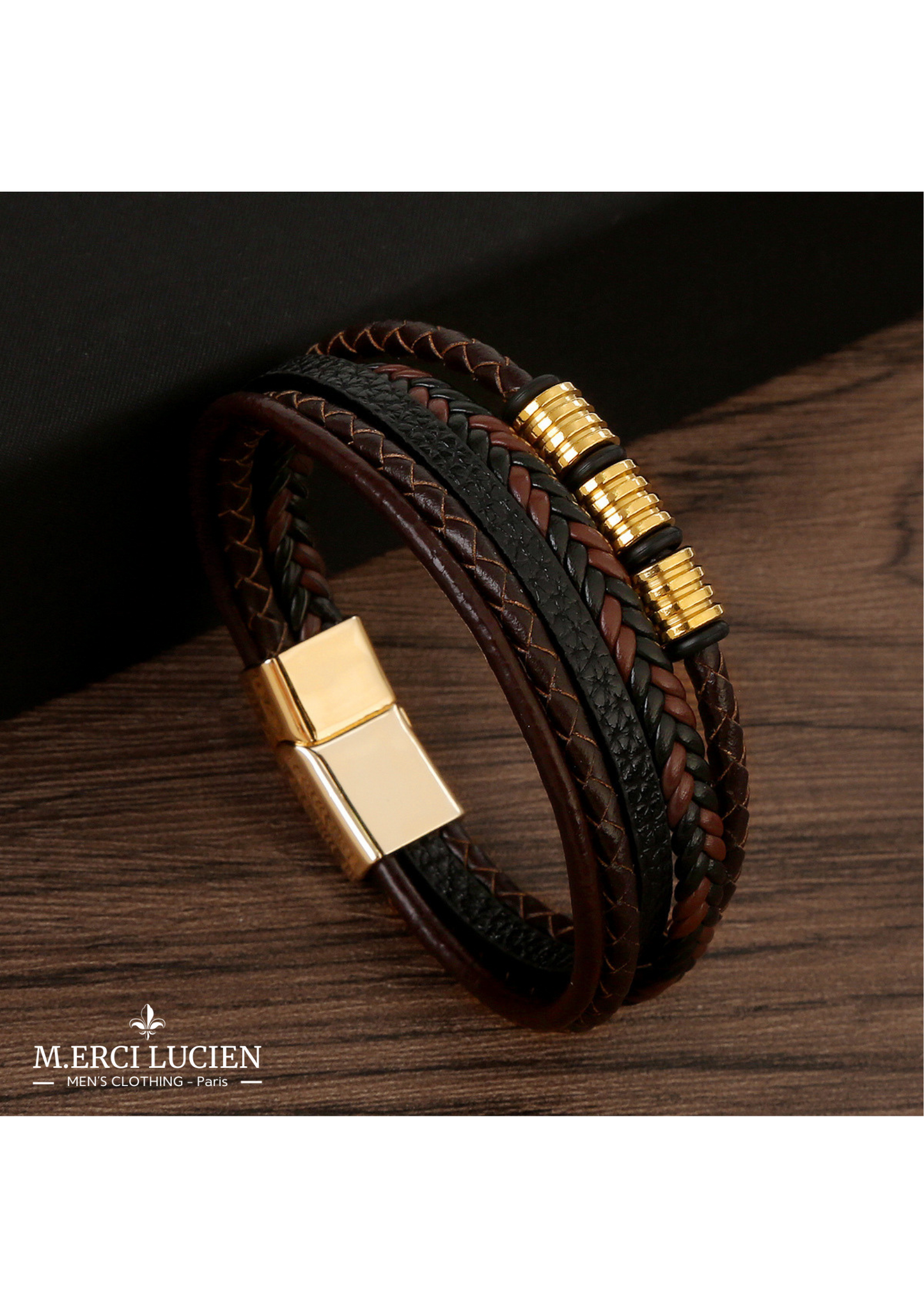 Bracelet pour Homme en Cuir et Acier avec boucle magnétique