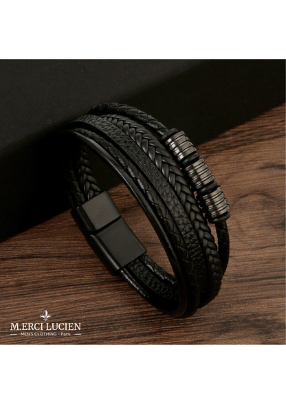 Bracelet pour Homme en Cuir et Acier avec boucle magnétique