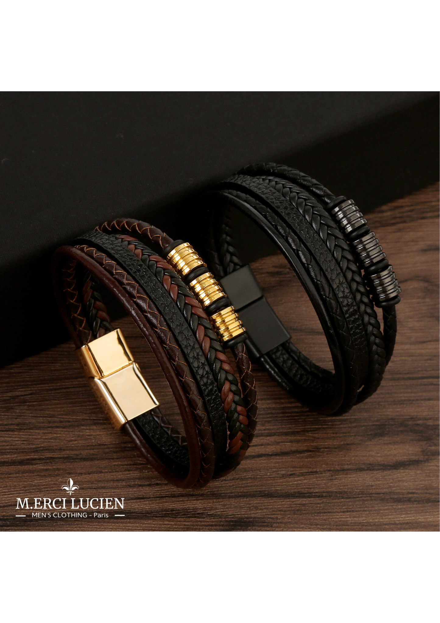 Bracelet pour Homme en Cuir et Acier avec boucle magnétique