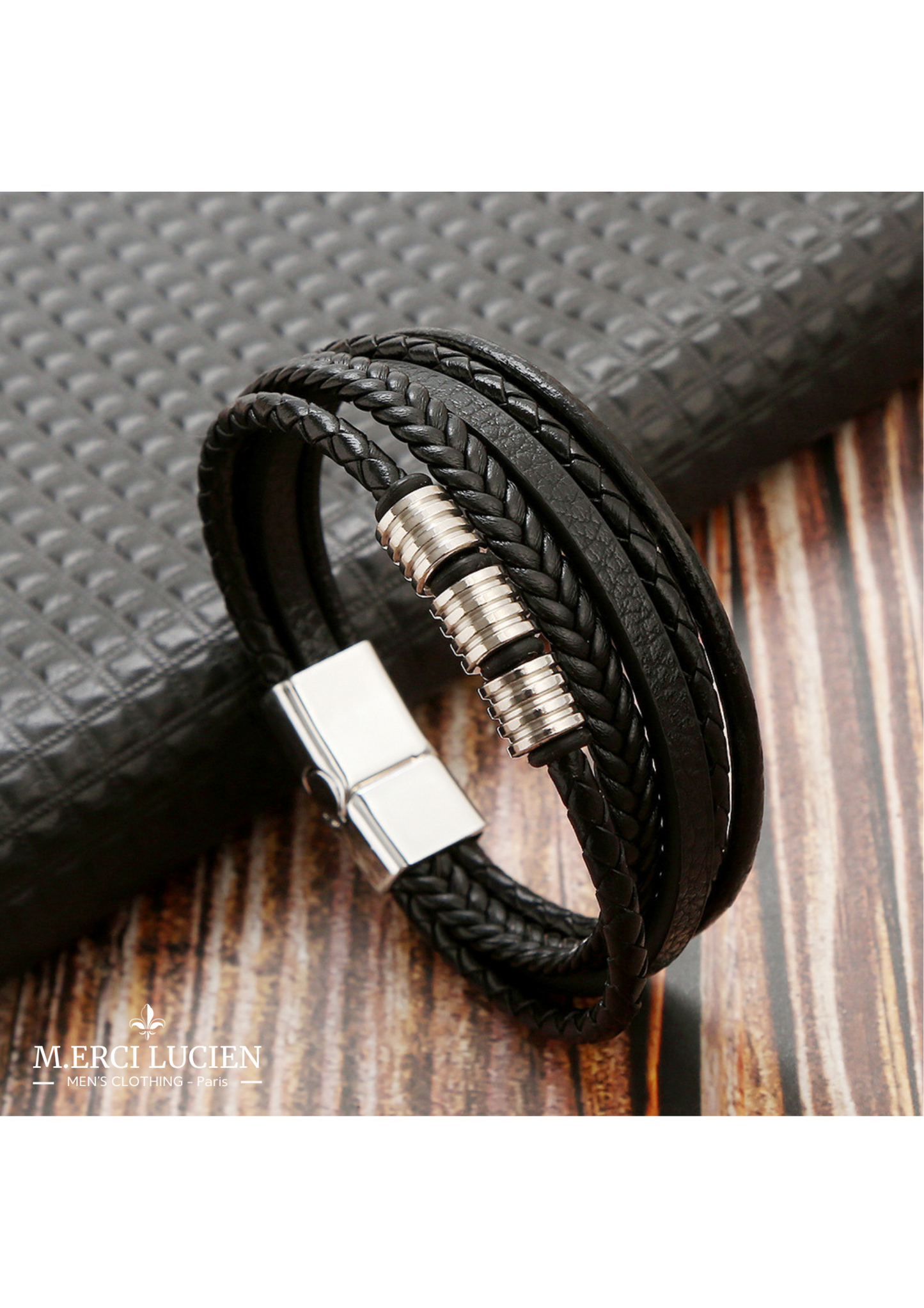 Bracelet pour Homme en Cuir et Acier avec boucle magnétique