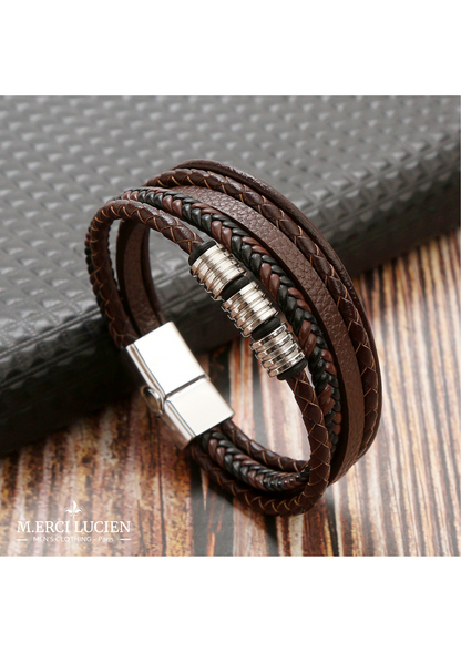 Bracelet pour Homme en Cuir et Acier avec boucle magnétique